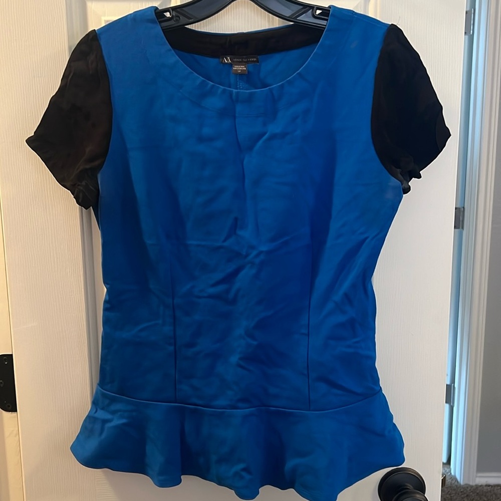 Armani Exchange blue with black blouse size small. I will steam before delivery.